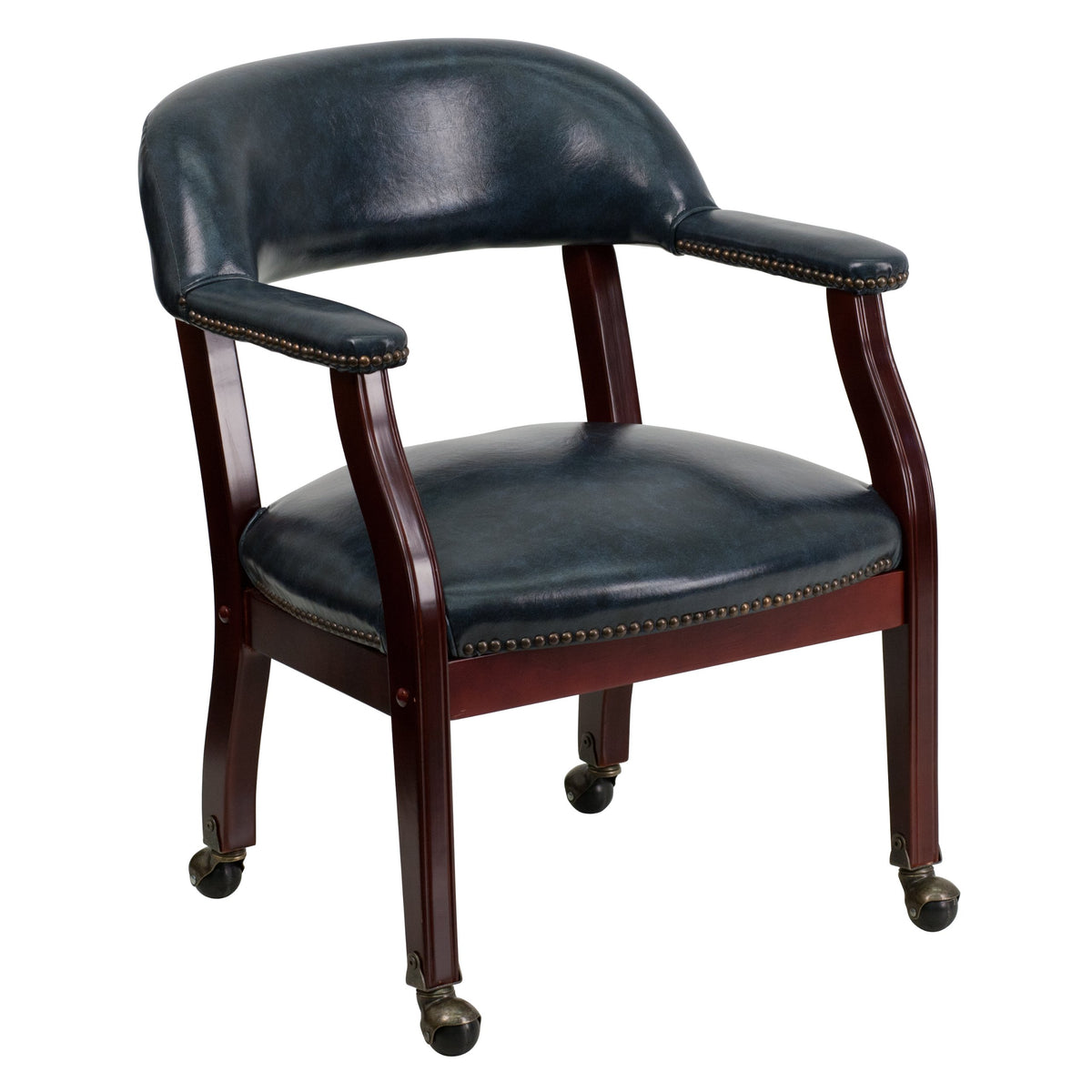 Flash Furniture Sarah Navy Vinyl Luxurious Conference Chair with Accent Nail Trim and Casters