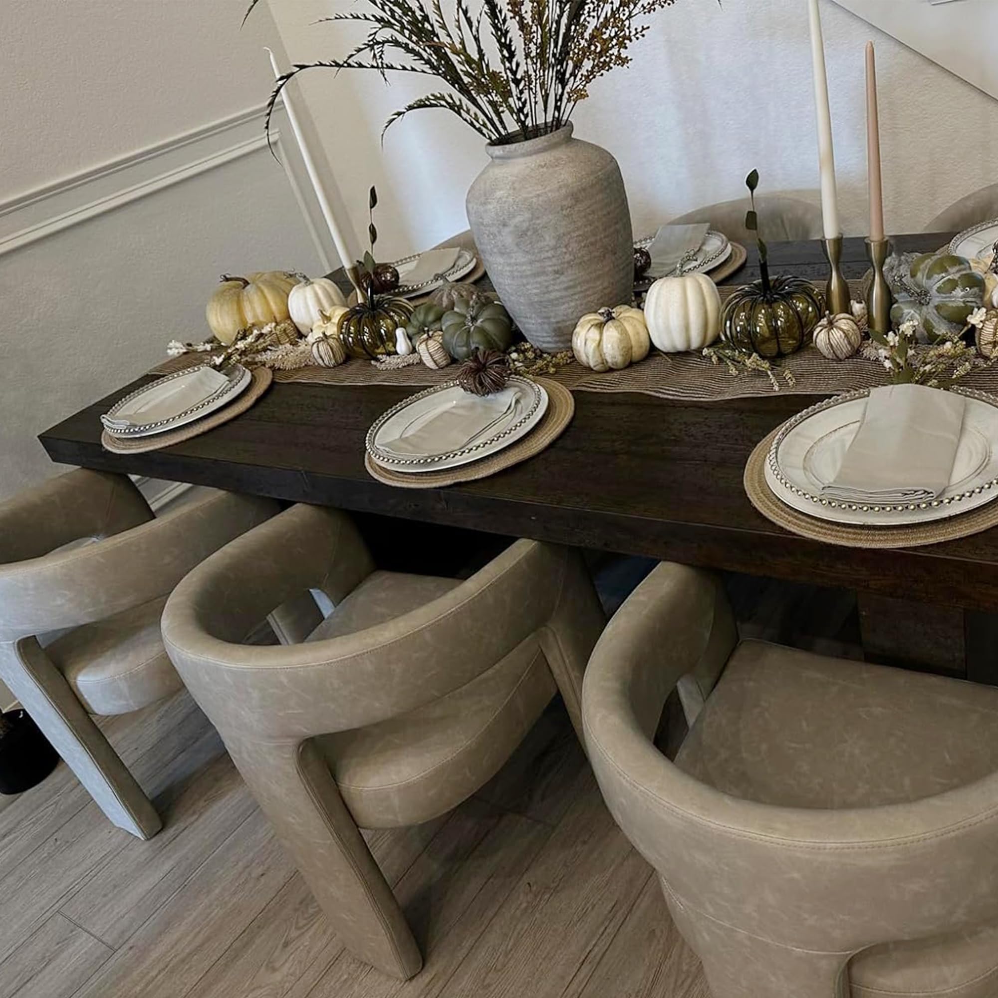 Modern Dining Chair Set Of 3, Faux Leather Upholstered Barrel Kitchen Chair, Round Dining Chairs With Wooden Legs, Assembled Acc