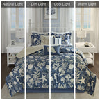 Madison Park 100% Cotton Comforter Set-Coastal Coral, Starfish Design All Season Down Alternative Cozy Bedding With Matching Shams, California King (104 In X 92 In), Blue 7 Piece