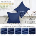 Phf 100% Cotton Waffle Weave Throw Pillow Cover, 22' X 22', No Insert, 2 Pack Square Pillowcases Shell, Elegant Home Decorative Throw Pillow Covers For Bed Couch Sofa, Navy Blue