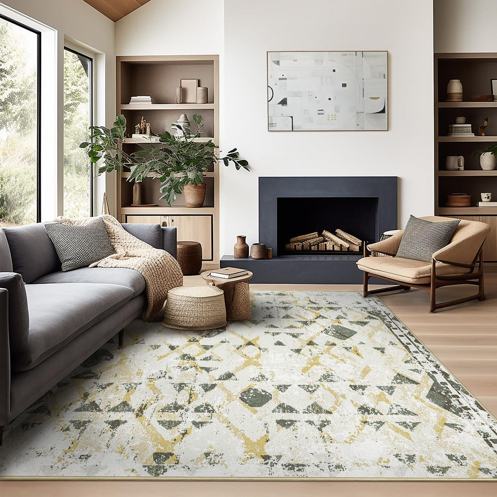 Ashler Abstract Rug, 4x6 Area Rugs, Modern Abstract Area Rug for Living Room, Bedroom, Kitchen Dining Room, Office, Yellow/Green
