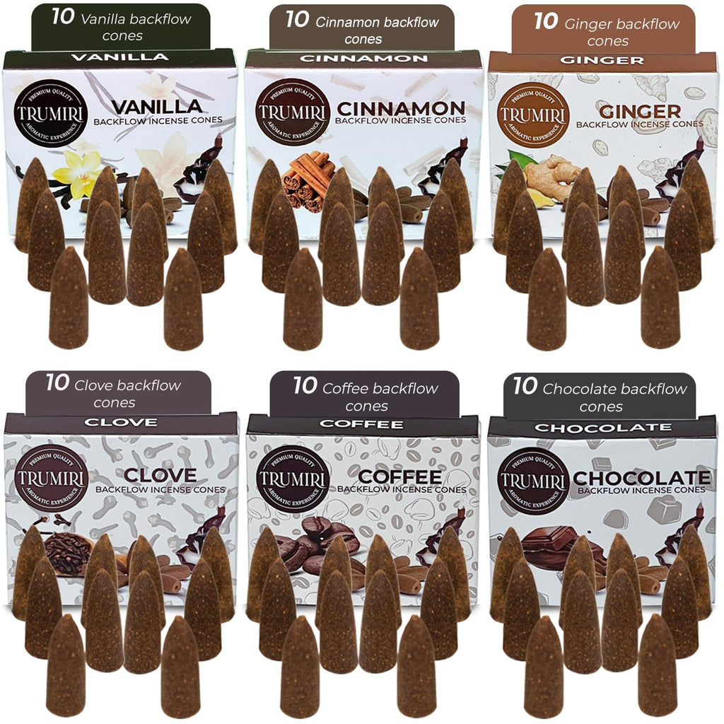 Gourmet - Backflow Incense Cones For Waterfall - Scented Inscents-Cones - Cinnamon, Vanilla, Coffee, Chocolate, Clove, Ginger -