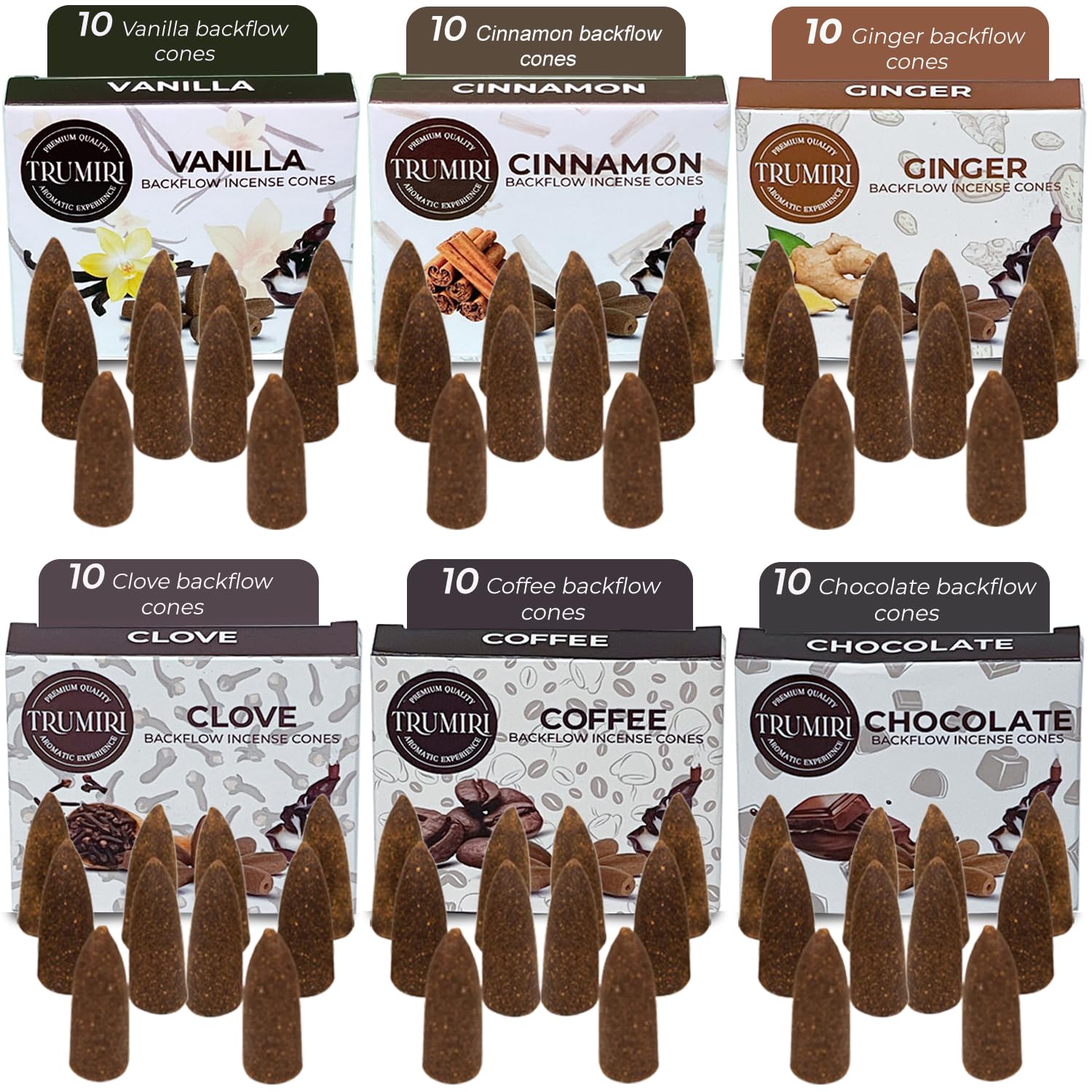 Gourmet - Backflow Incense Cones For Waterfall - Scented Inscents-Cones - Cinnamon, Vanilla, Coffee, Chocolate, Clove, Ginger -