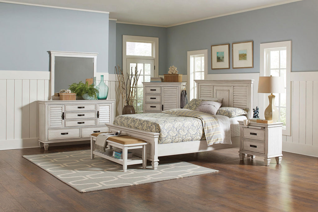 Coaster Home Furnishings Franco Farmhouse 5-Piece Bedroom Set Queen Size Panel Bed Frame 57-inch Headboard Distressed White 205331Q-S5
