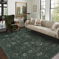 LIMON HOME Dark Green Washable Area Rug 6x9,Olive Green Distressed Large Rugs for Living Room Bedroom,Moody Floral Boho Vintage 