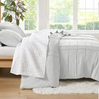Comfort Spaces Silver Queen Size Duvet Cover Set - 3-Pc Pintuck Pleated Duvet Cover Queen, All Season Lightweight, Extra Softness Pre-Washed Microfiber Queen Bed Cover Shams, Queen
