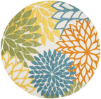 Nourison Aloha Indoor/Outdoor Floral Turquoise Multicolor 7'10' X Round Area Rug, (8' Round)