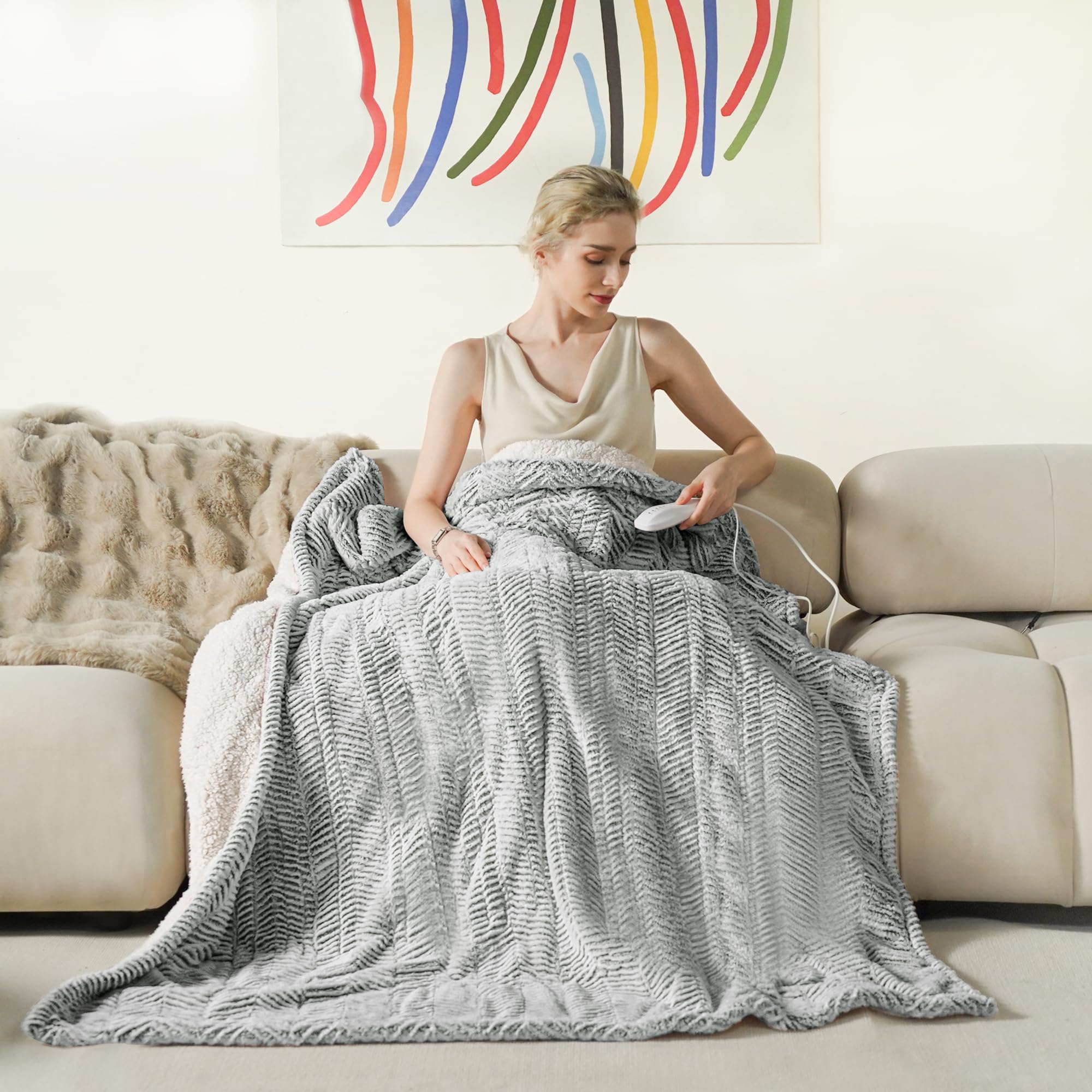 Templewet Heated Blanket Electric Blanket 50'' x 60'' - Cozy Soft Heated Throw with 5 Heating Levels & 3 Hours Auto Off,Machine 