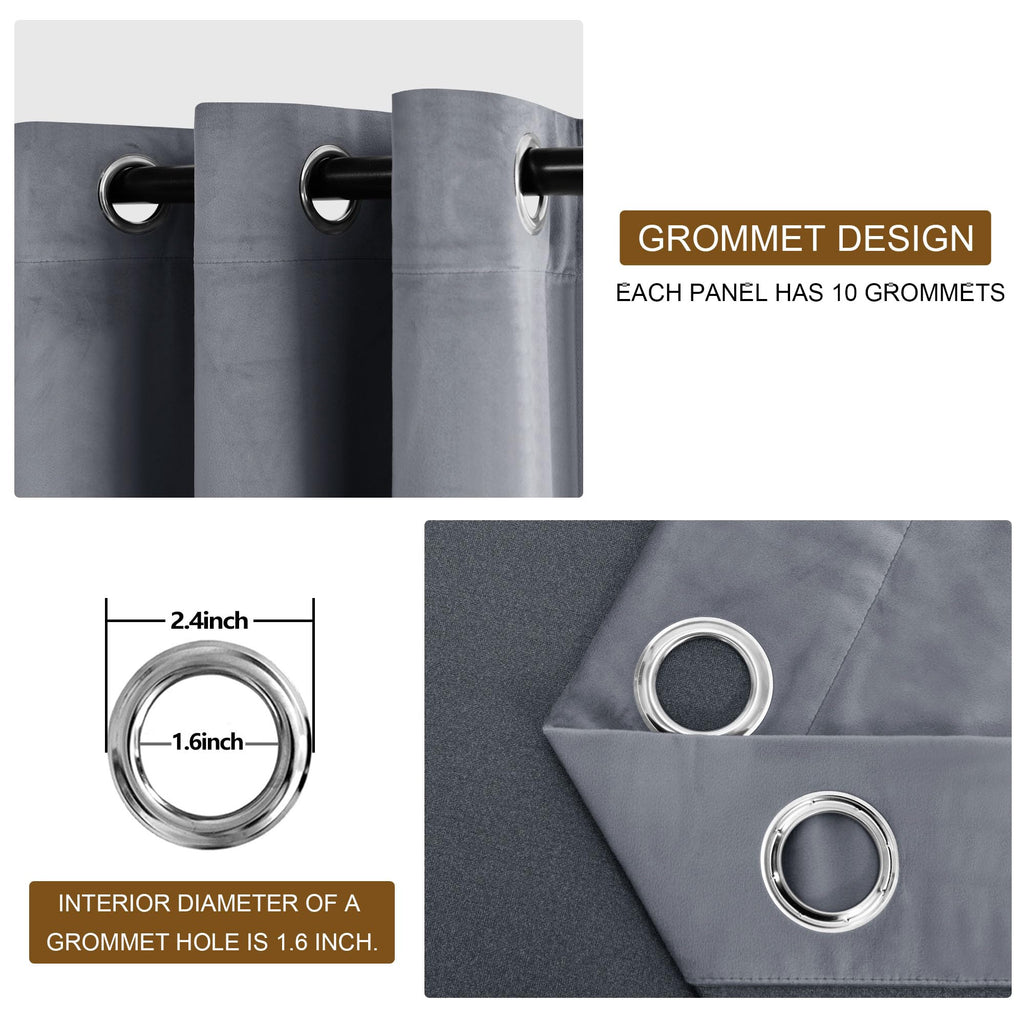 Dwcn Extra Wide Grey Velvet Curtains - 84 Inches Long Thick Grommet Tieable Window Treatments Blackout Room Darkening Privacy Pr