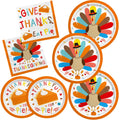 Turkey Thanksgiving Party Supplies Kit for 50 Guests - Complete Autumn-Themed Disposable Dinnerware Set: Dinner & Dessert Plates