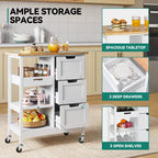Yitahome Small Solid Wood Top Kitchen Island Cart On Wheels With Storage, Rolling Portable Dining Room Serving Utility Carts Mobile Movable With 3 Drawers Cabinet, Oak & White