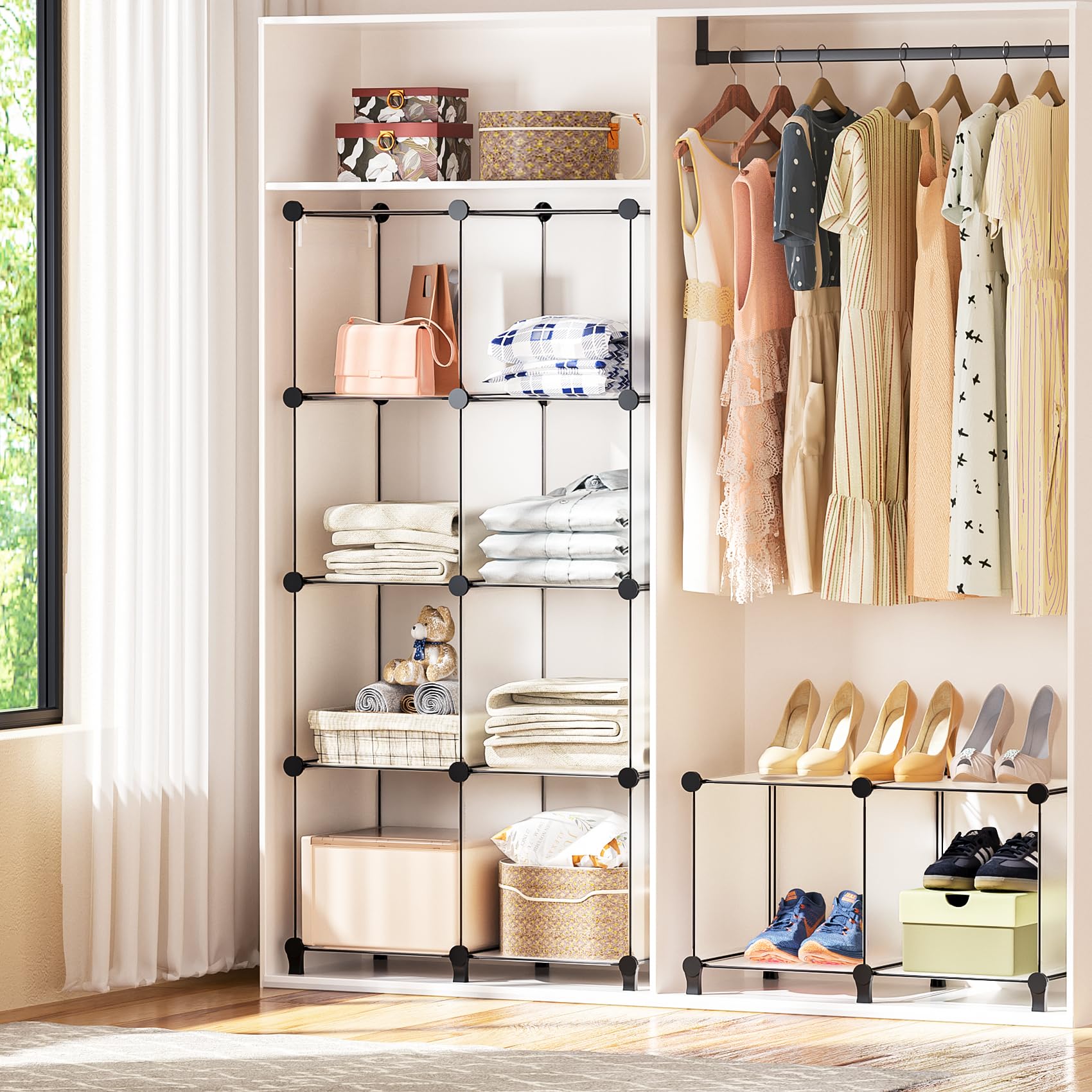 Cube Shelves, 12 Cubby Storage Organizer,Diy Closet Organizers And Storage Shelves For Bedroom,Stackable Closet Shelves For Clothing Storage,Book Shelf, Toy Organizers And Storage, Transparent White