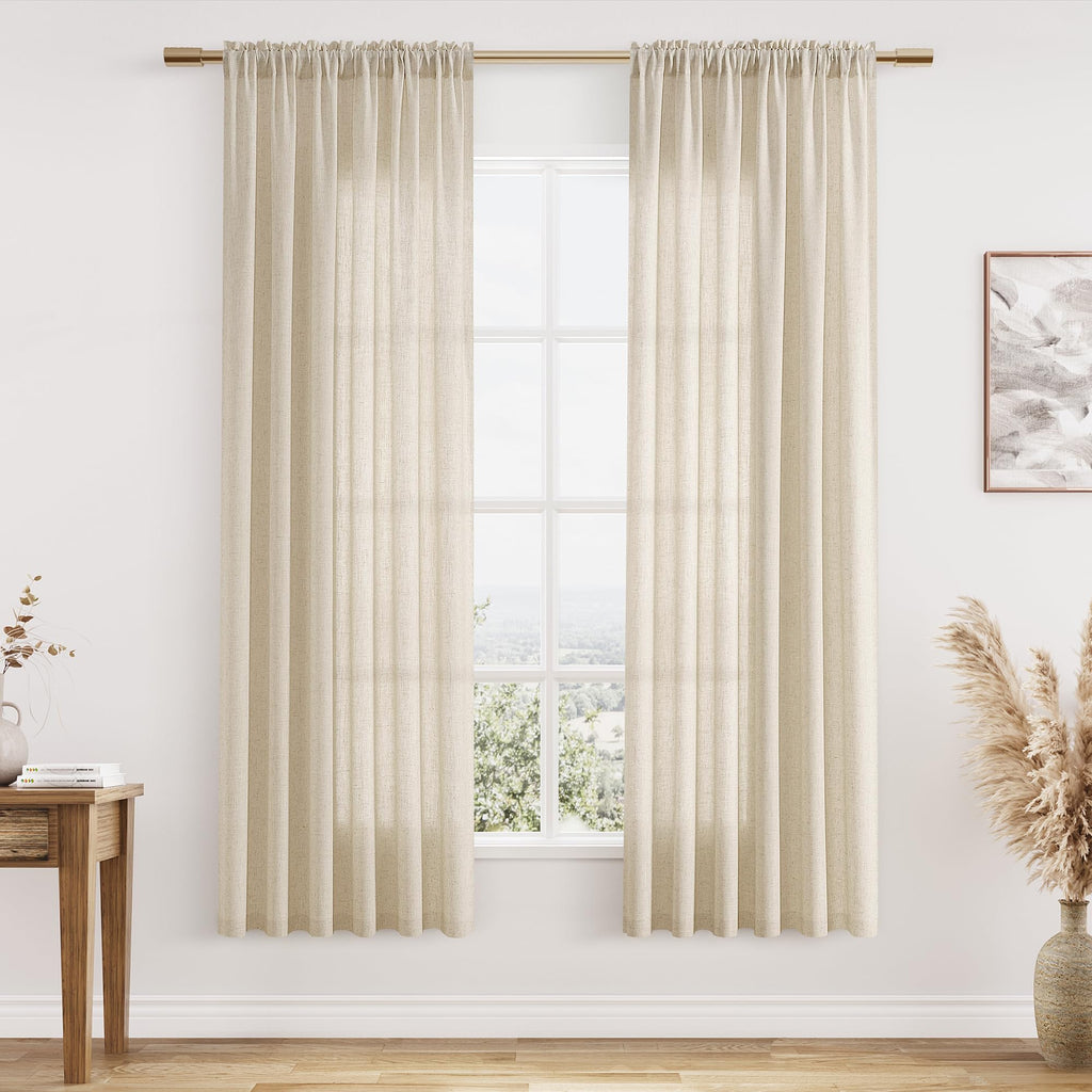Guken Linen Curtains 72 Inch Length For Living Room Bedroom 2 Panels Set Rod Pocket Light Filtering Semi Sheer Window Curtains 5