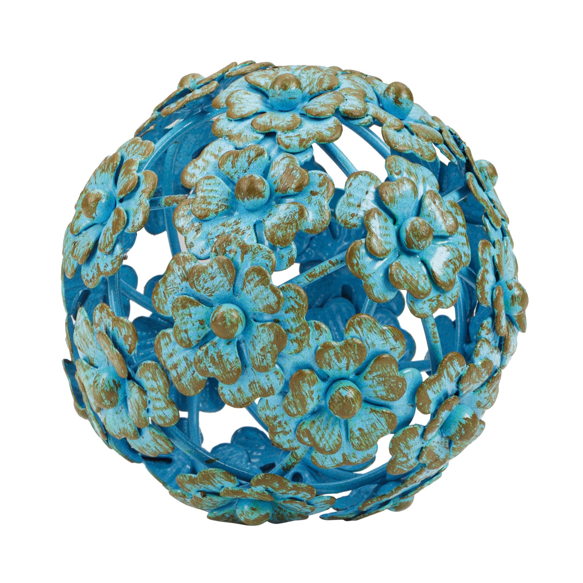 Everydecor Metal Decorative Sphere for Home Decor - Antique Blue, Hand Painted, Modern Decorative Balls for Living Room, Bedroom