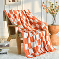 Checkered Throw Blanket For Couch, Orange Checkerboard Blankets With Soft Fluffy Microfiber For Bed Sofa, Cozy Knit Lightweight
