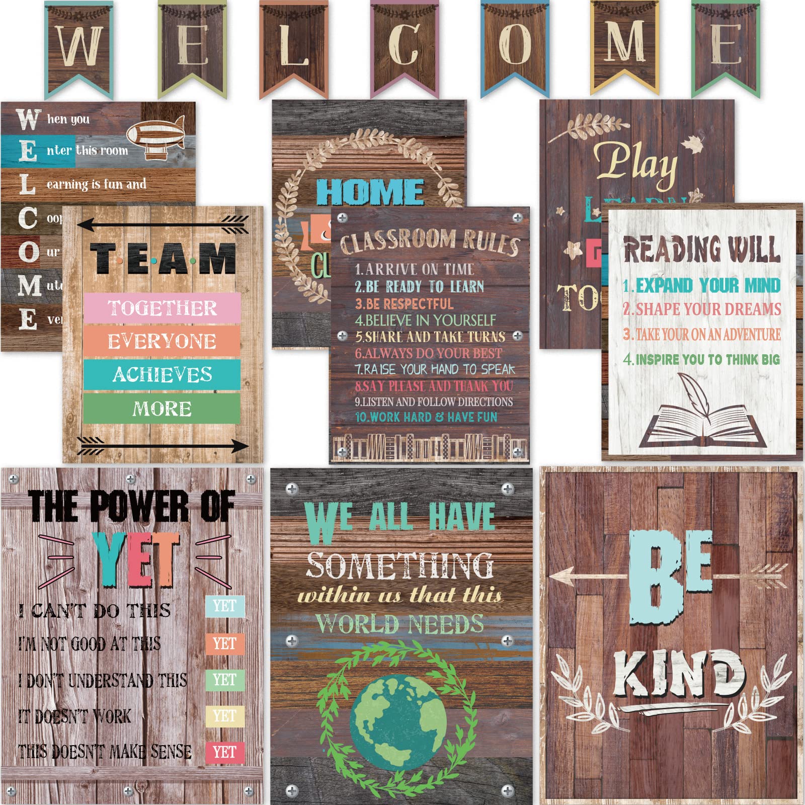 Gisgfim 17 Pieces Classroom Motivational Posters Welcome Decor Signs For Classroom Farmhouse Style Bulletin Board Decorations Gr