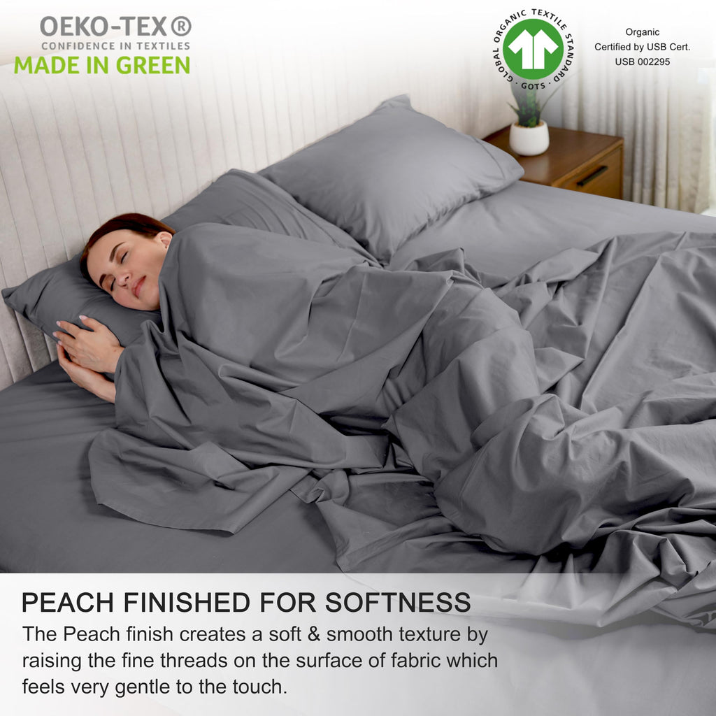 Ruvanti 100% Organic Cotton Sheets - Queen Sheet Set - Certified For Gots - Breathable & Comfortable - Soft & Cooling Percale Gr