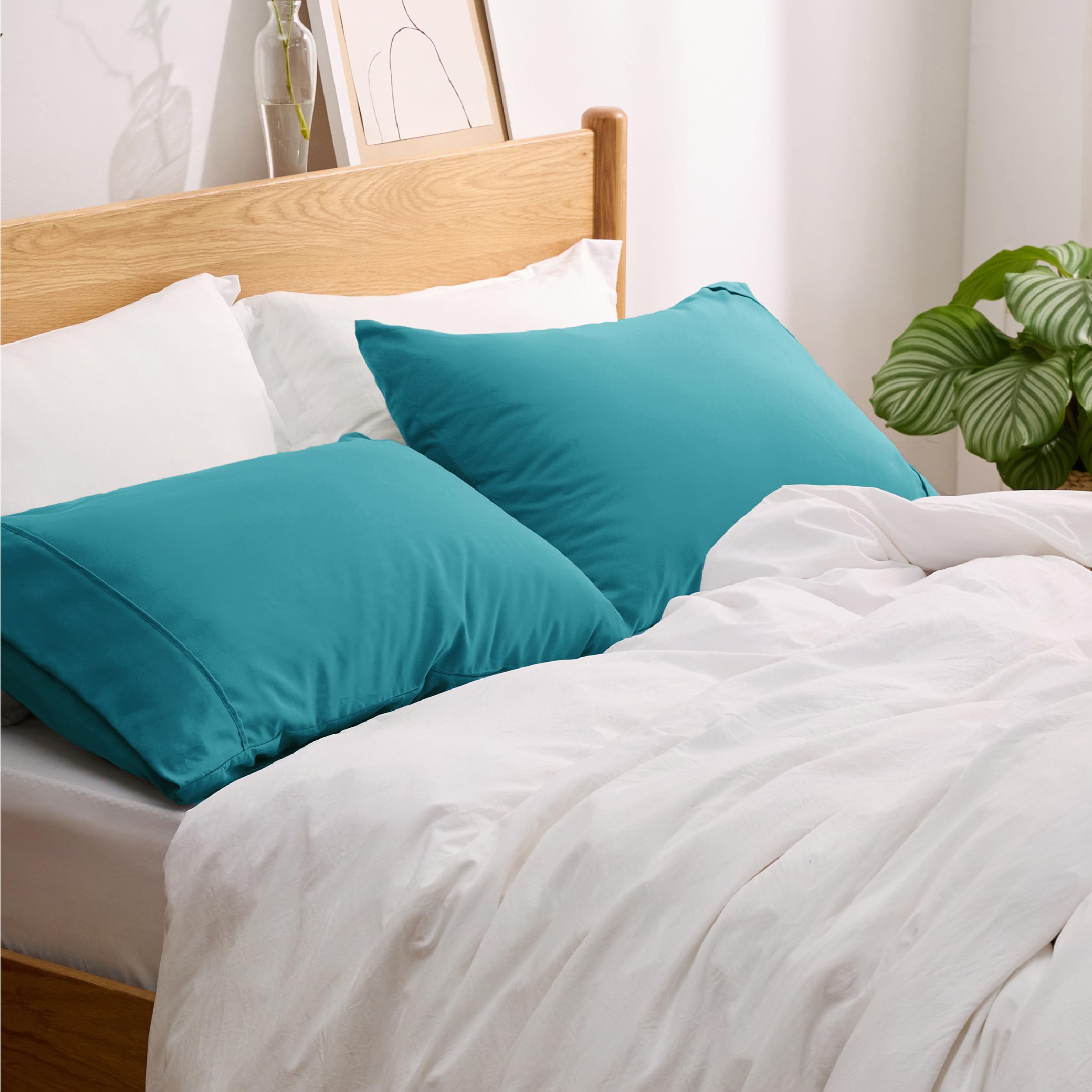 Bedsure Queen Pillow Cases Set Of 2 - Teal Brushed Microfiber Pillowcase 2 Pack, Super Soft And Cozy Pillowcase, Pillow Case Covers With Envelop Closure, 20X30 Inches