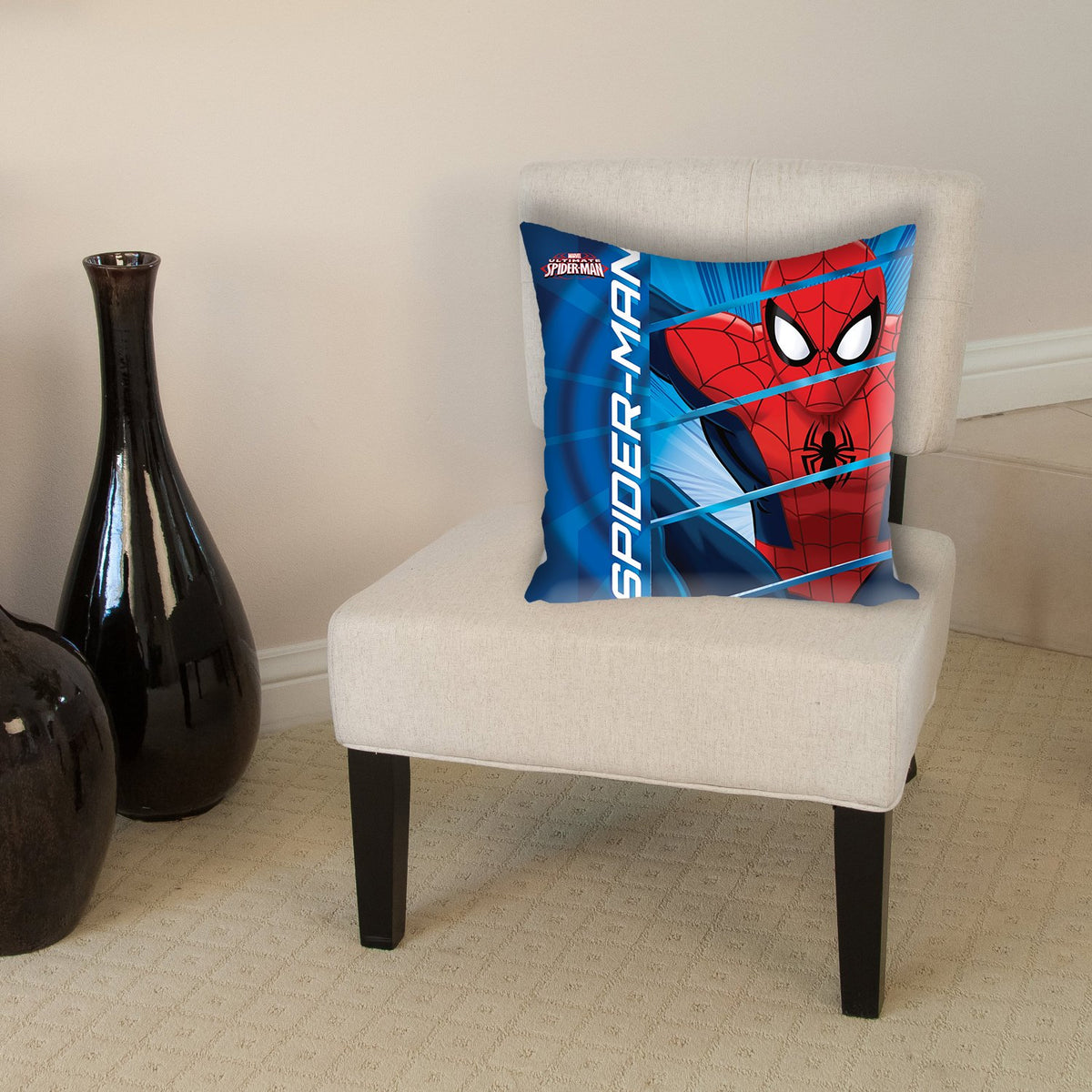 Athom Living Polyester Marvel Spider Man Cushion With 1 Cushion Cover Set  16 Inch X 16 Inch, Multicolor
