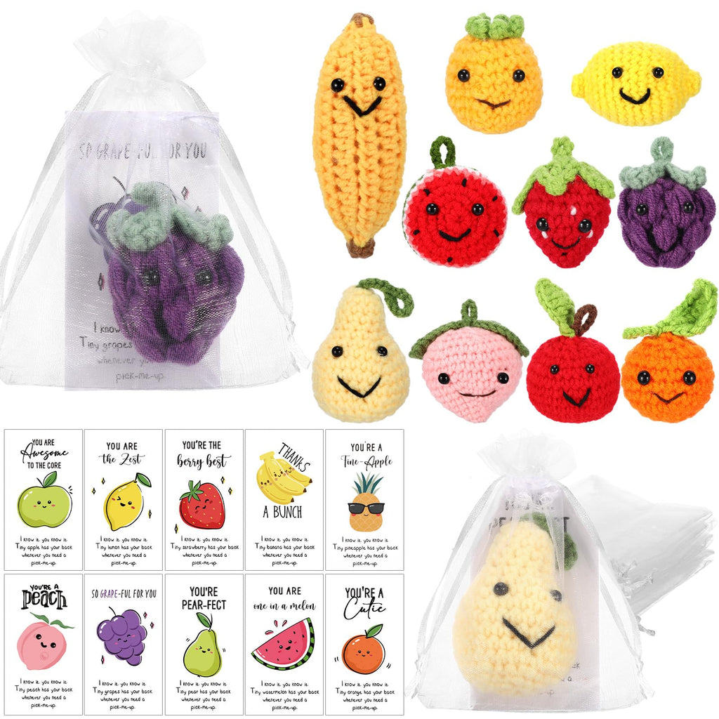 Shappy Inspirational Positive Fruit Toy Gift Funny Wool Knitted Fruit Mini Doll Employee Appreciation Gift Motivational Pun Card