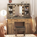 Vanity Desk with Mirror and Lights, Grey Vanity Mirror with Lights Desk and Chair & Charging Station, Farmhouse Makeup Vanity De