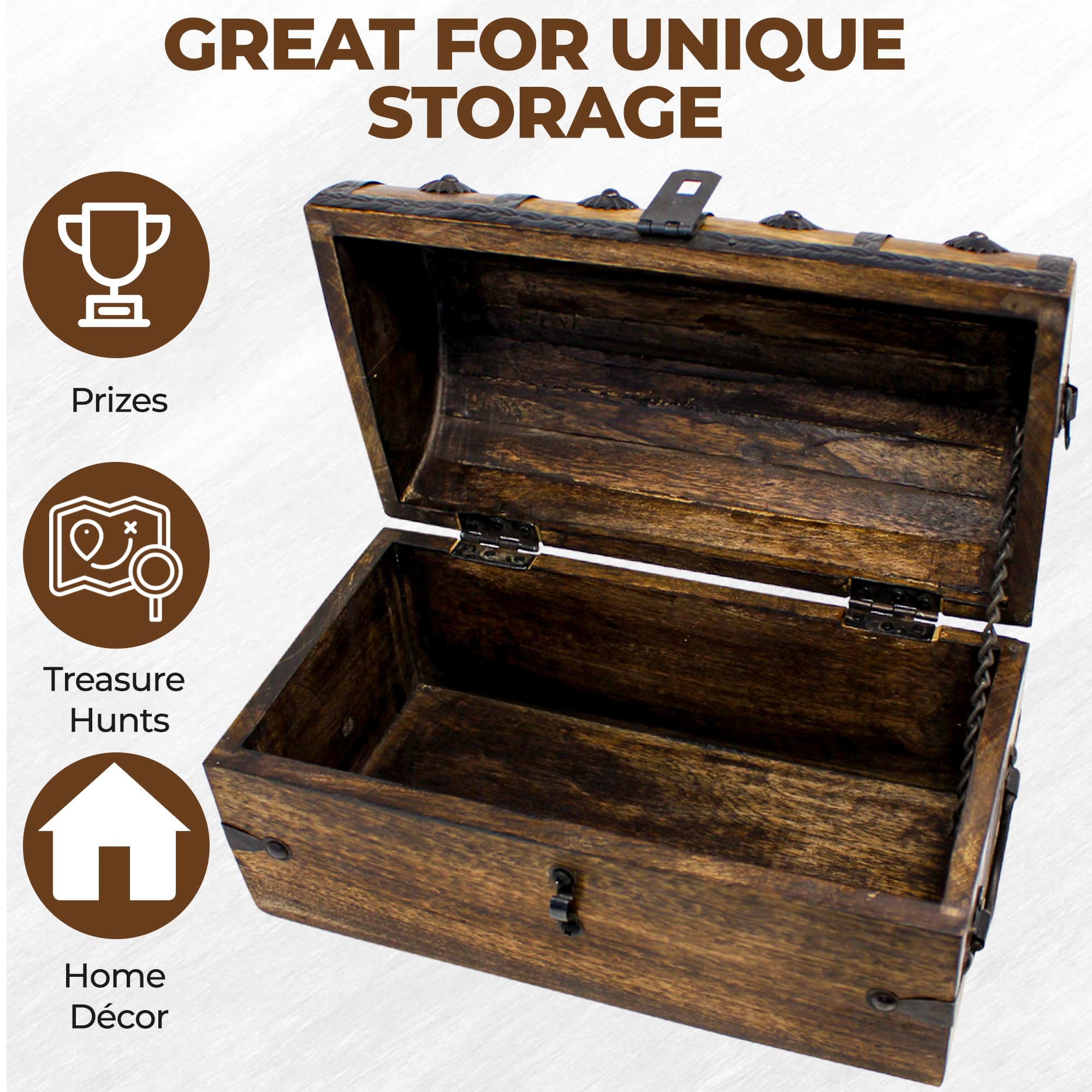 Nautical Cove Pirate Treasure Chest With Iron Lock And Skeleton Key - Wooden Storage And Decorative Box (Medium 11 X 6 X 6.75)