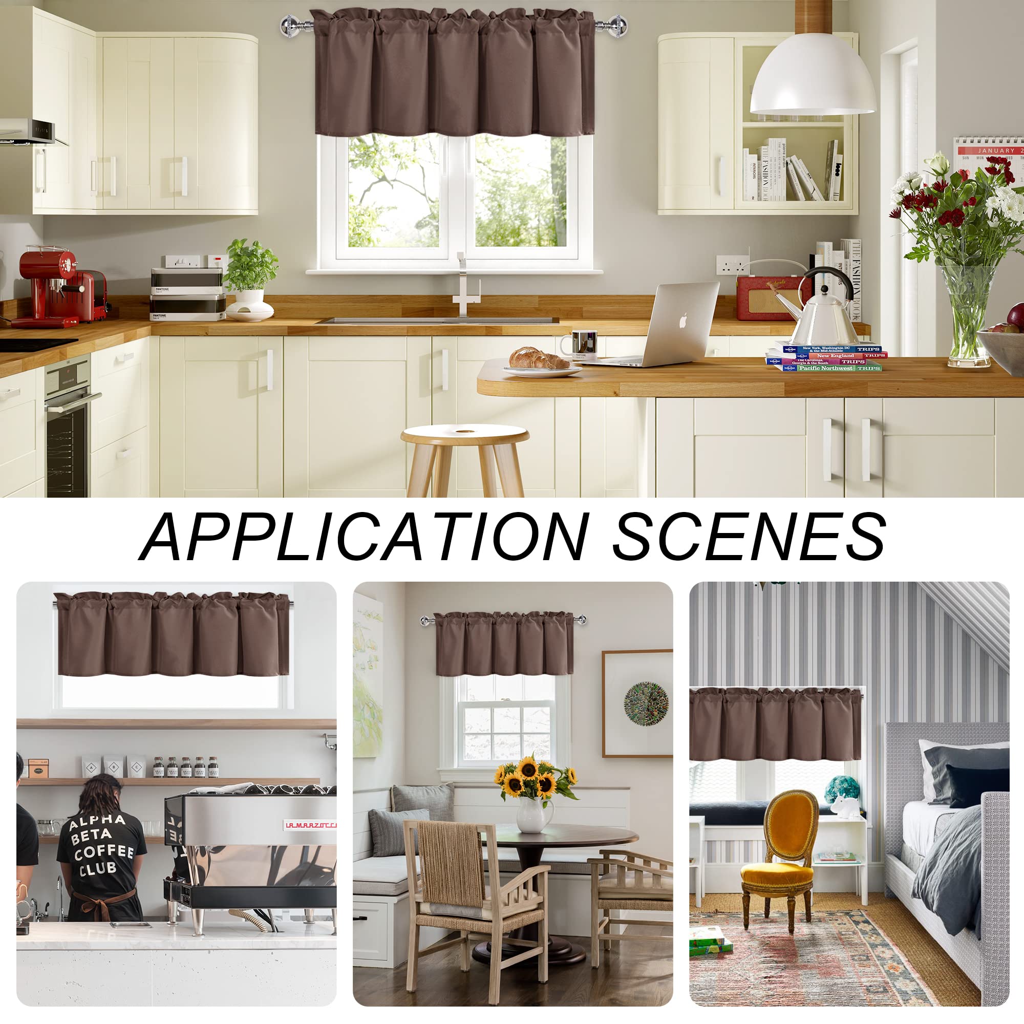 Dwcn Brown Valance Curtains For Basement, Kitchen Curtain Valance 18 Inch, Rod Pocket Bathroom Curtains - 1 Panel, 52 X 18 Inch,