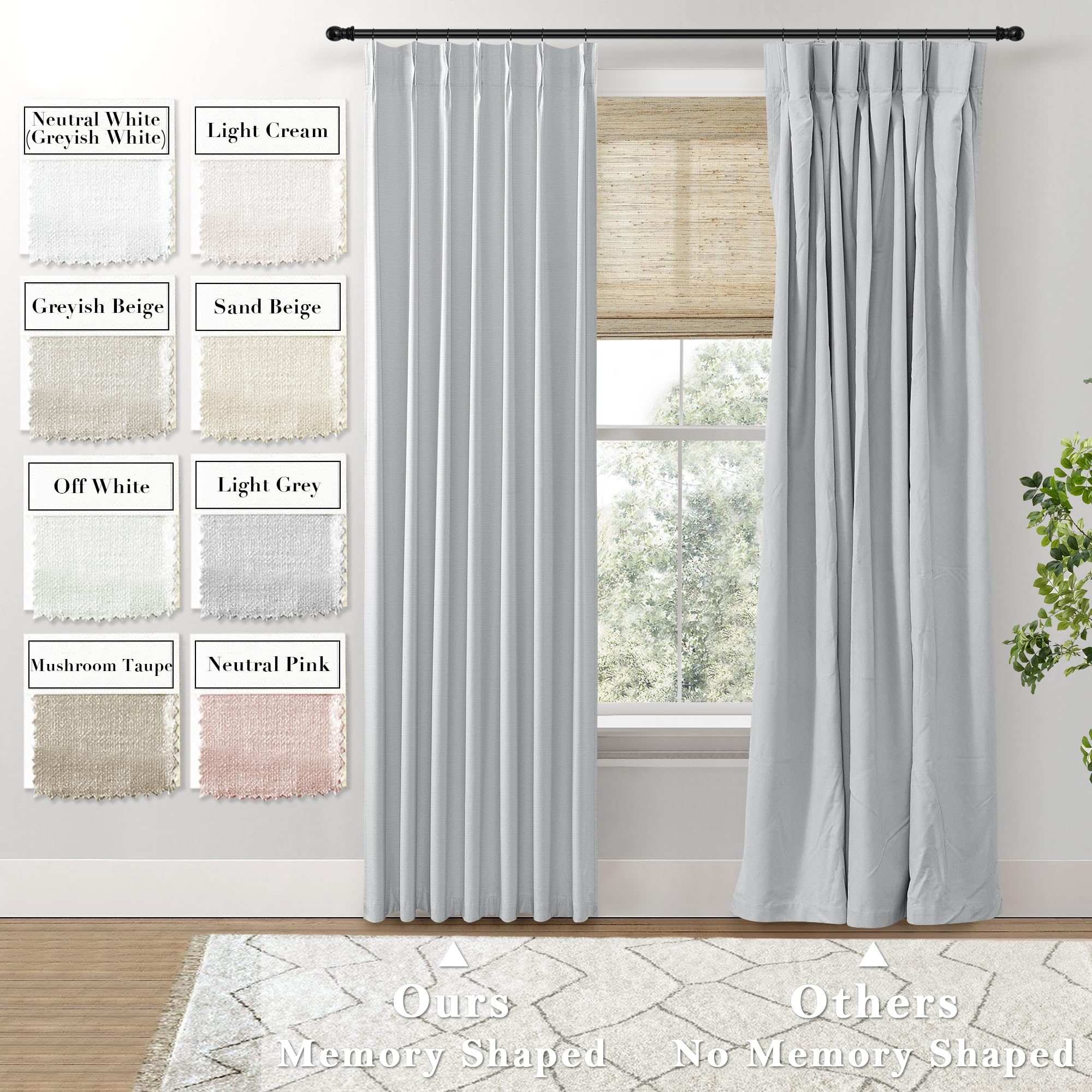 Shineland Thermal Window Curtains 96 Inches Long For Living Room 2 Panel Set,100% Blackout Curtains For Nursery Bedroom, Light Grey