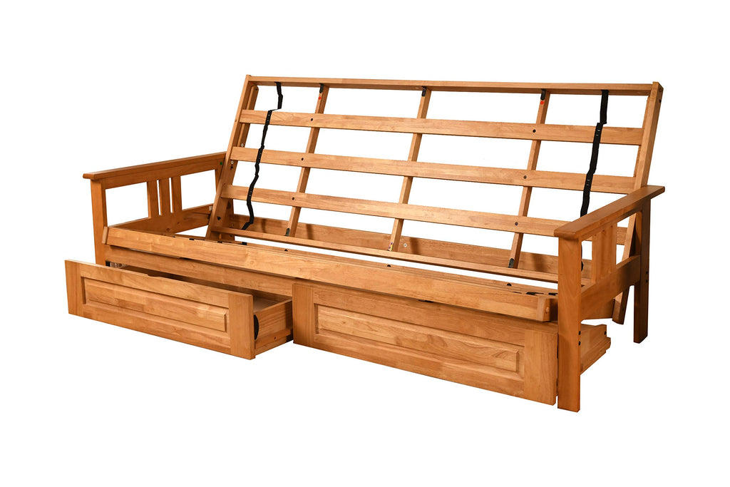 Kodiak Furniture Monterey Queen-Size Futon Frame, Storage Drawers, Butternut Finish