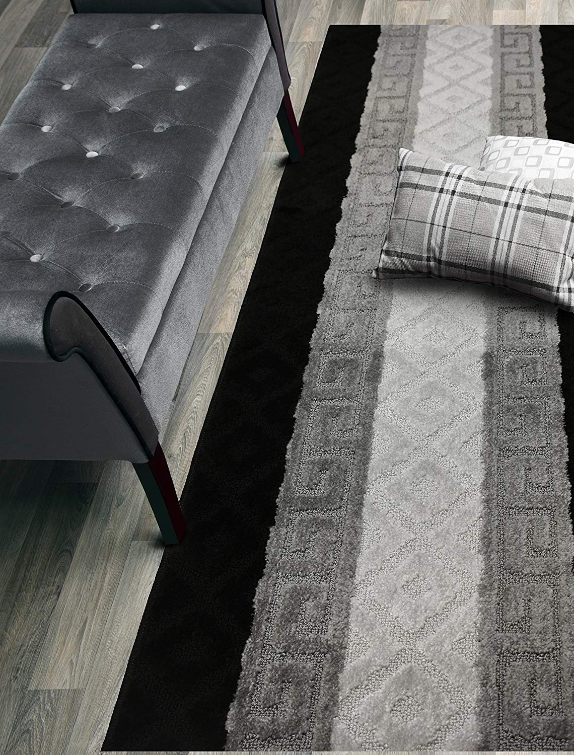 ORFA HOME Custom Size Hallway Runner Rug, Slip Resistant, 26 Inch Wide X Your Choice of Length, Meander Black, 26 Inch X 11 feet