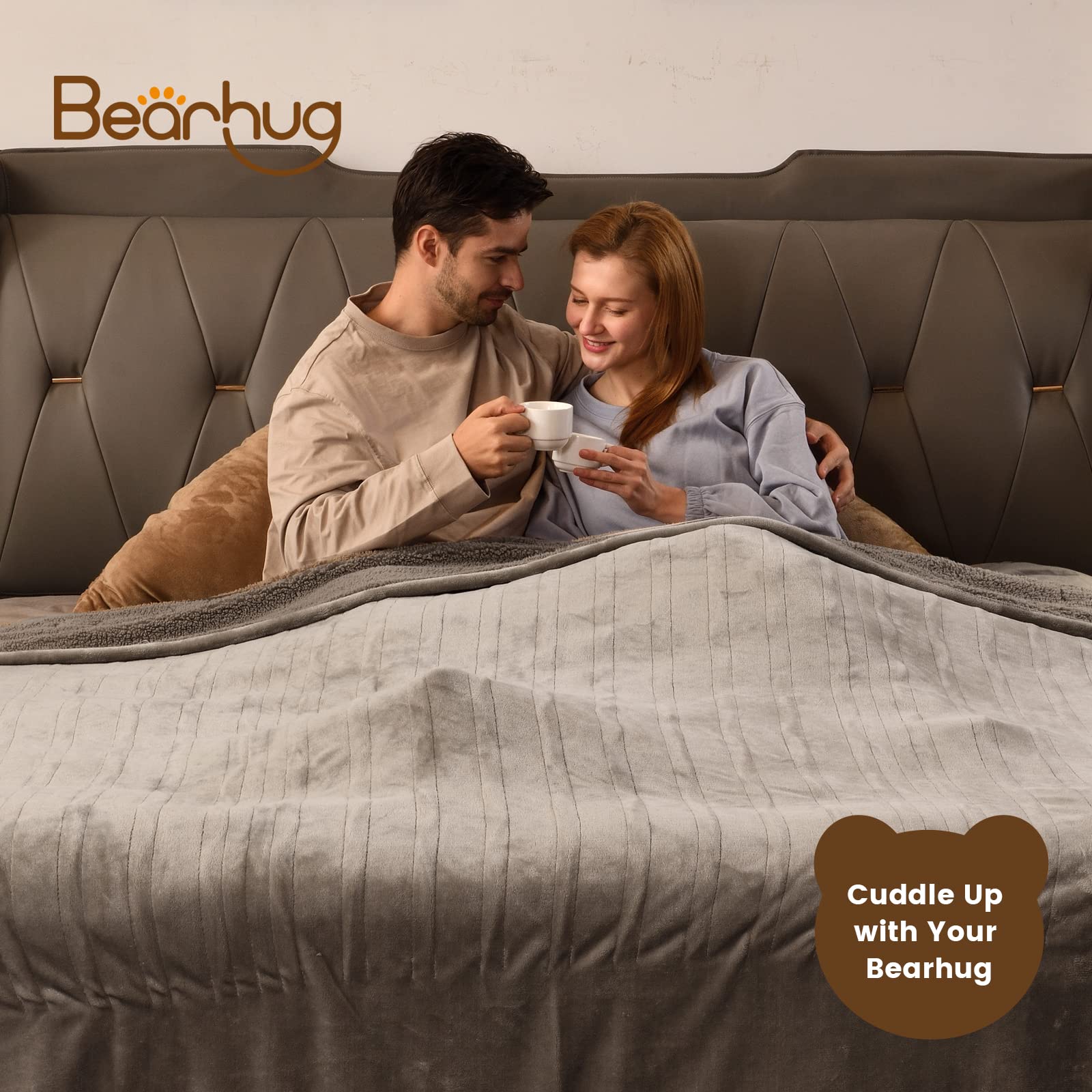 Bearhug Electric Blanket Queen Size 84' X 90', Dual Controllers Heated Blanket, Velvet & Sherpa, 10-Heating Level & 1-12H Auto