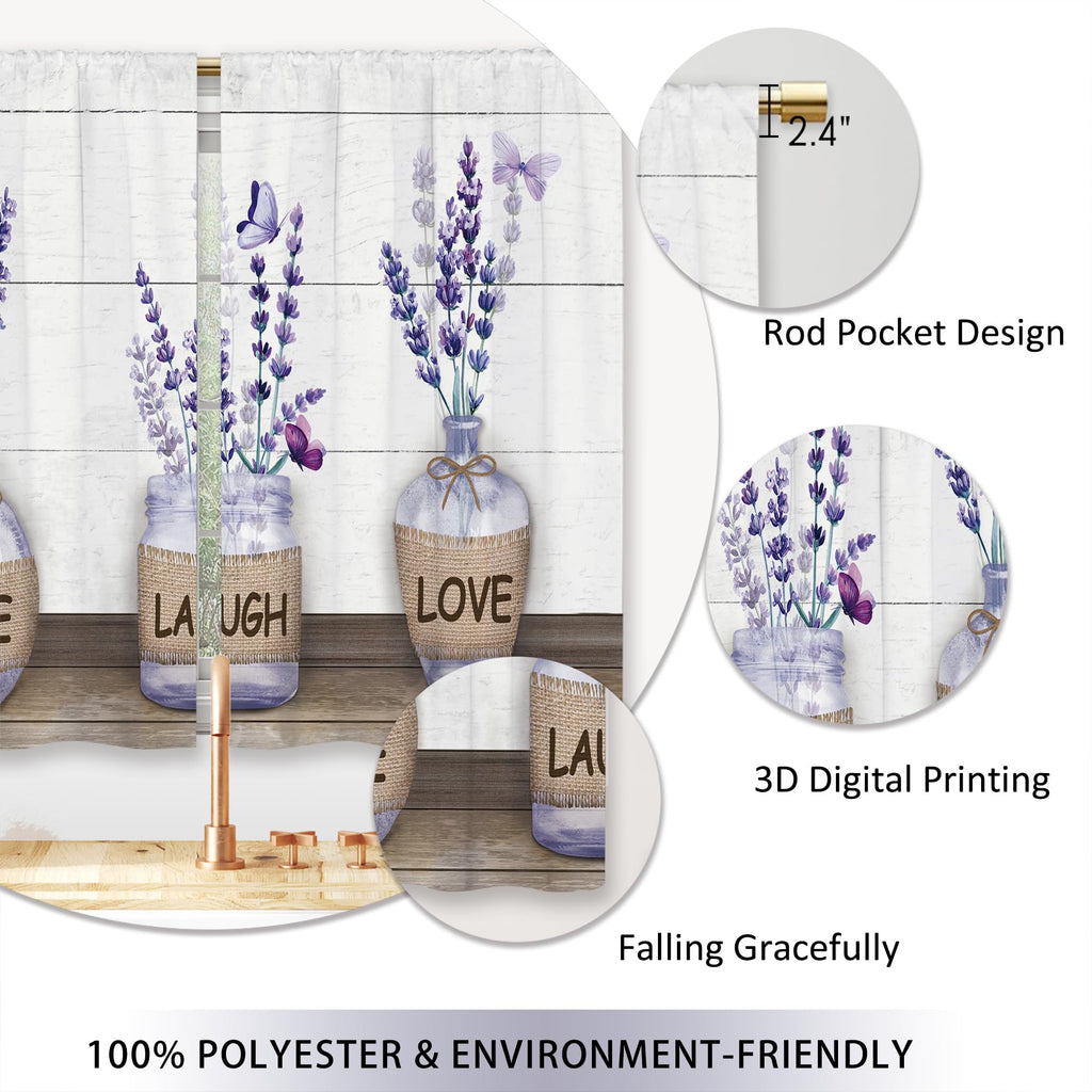 Laifzere Farmhouse Purple Lavender Kitchen Curtains Bottle Rustic Country Flower Small Short Cafe Window Curtains Floral Plank R
