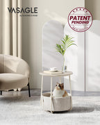 Vasagle End Table, Small Bedside Table With Fabric Basket, Modern Nightstand, Round Side Table, For Living Room, Bedroom, Cream White Ulet223K67