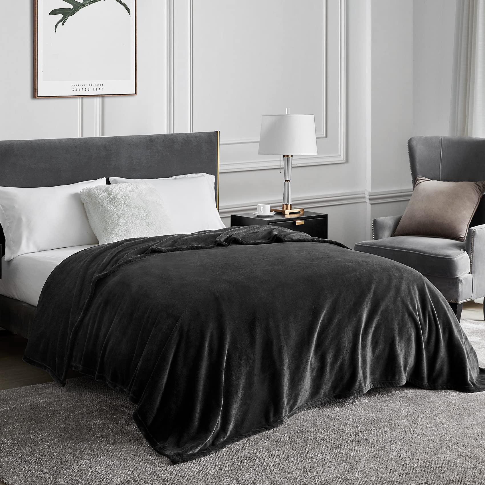 Hansleep Fleece King Size Blanket For Bed Dark Grey, Super Soft Flannel Fuzzy King Size Blanket, Plush Cozy Blanket For All Seas