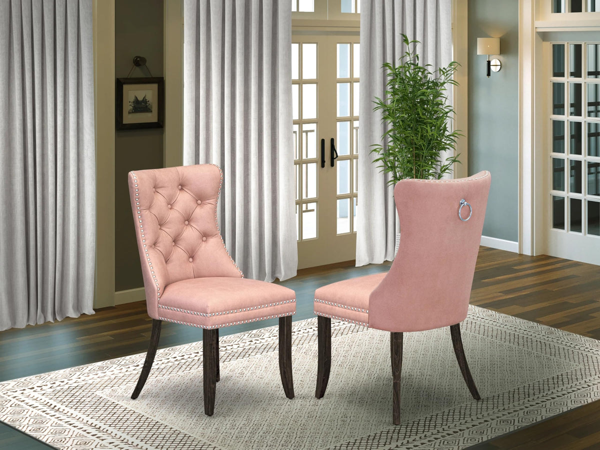 East West Furniture Dap7F23 Dallas Parson Kitchen Chairs - Button Tufted Nailhead Beige Red Polyester Fabric Upholstered Dining Chairs, Set Of 2, Distressed Jacobean