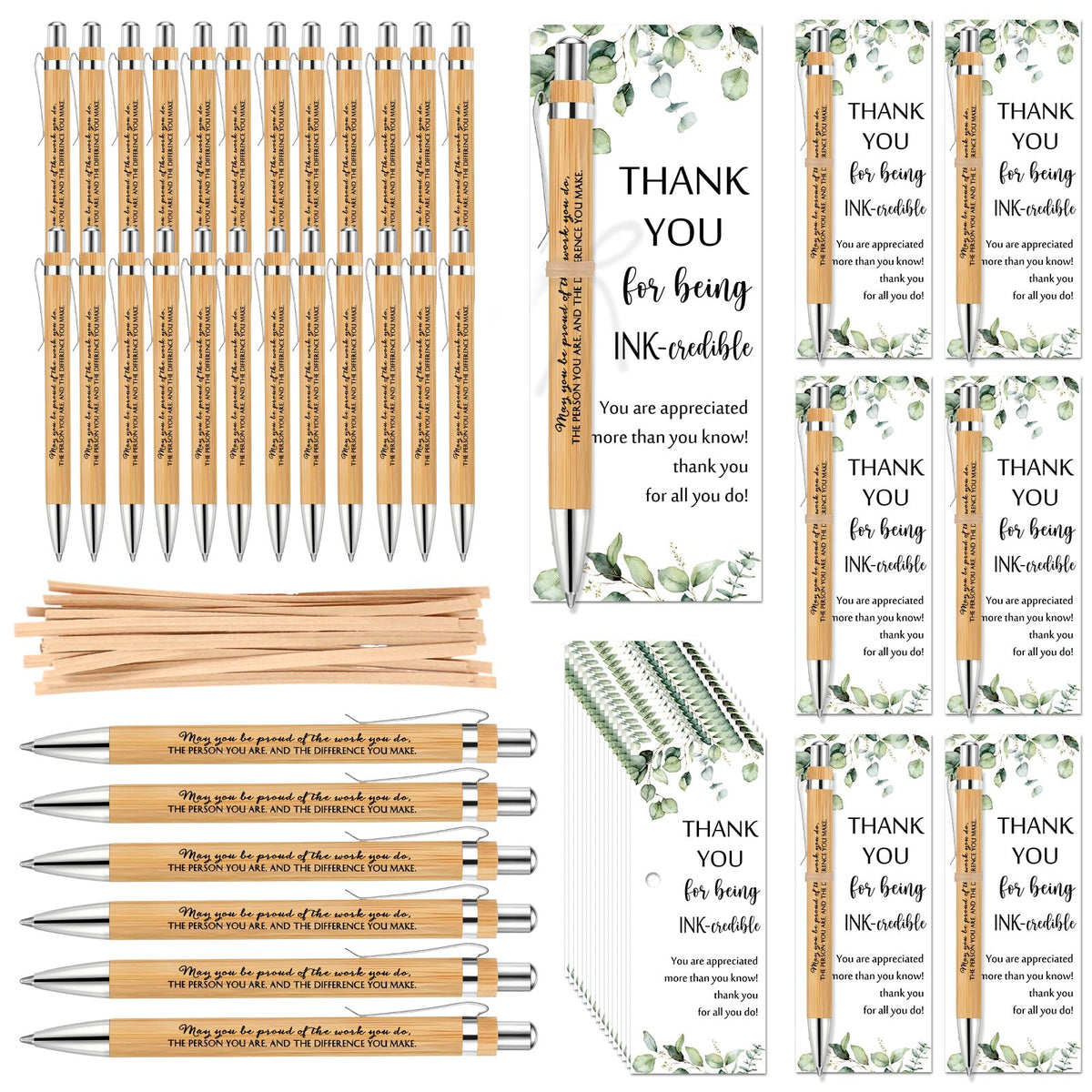 Yeaqee 36 Sets Employee Appreciation Gifts Bulk Thank You Gift Office Bamboo Pen With Inspirational Cards Back To School For Tea