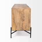 HomeRoots Indian Mango Wood Brown Solid Mango Wood Finish Sideboard with 4 Cabinet Doors