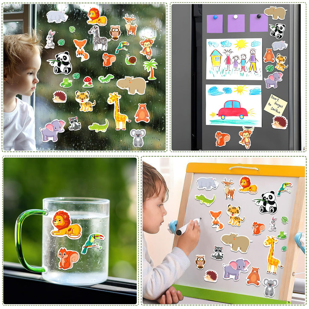 Marforever 50 Pcs Jungle Animals Window Gel Clings Stickers Removable And Reusable Window Clings Decals Thick Gel Clings For Adu