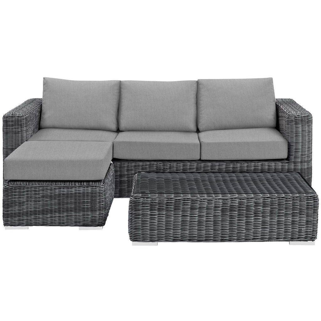 Modway Summon 3 Piece Outdoor Patio Sectional Set With Sunbrella Cushions In Canvas Gray