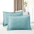 Winlife 100% Cotton Quilted Pillow Sham Floral Printed Pillow Cover (King, Aqua Blue)