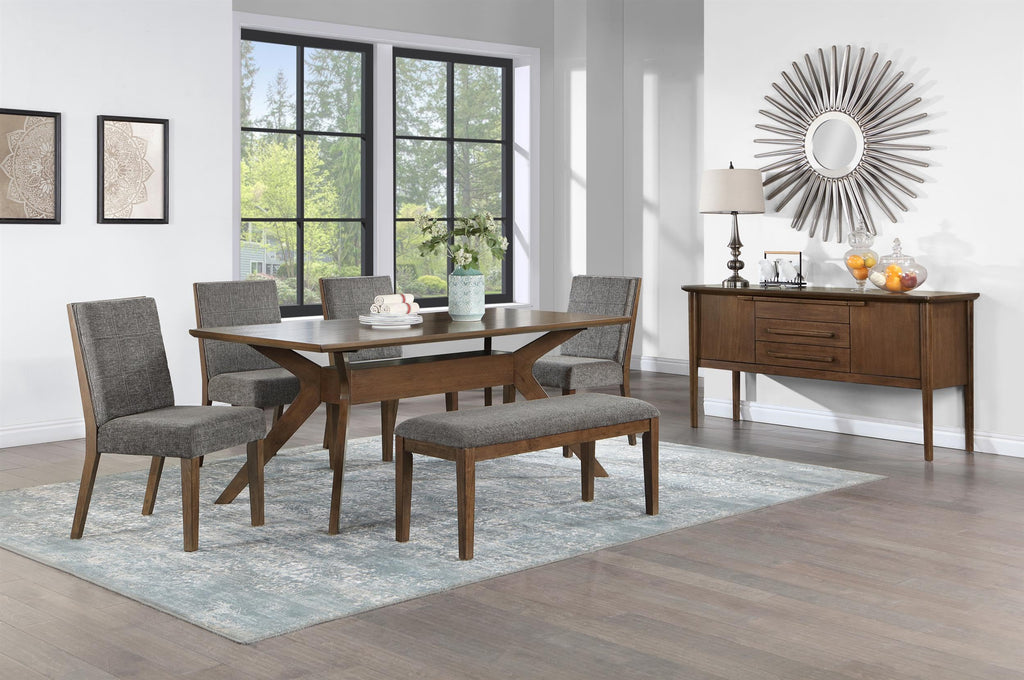Steve Silver Furniture Quinn Upholstered Seat Wood Bench, Dining Room, Hallway, or Bedroom, Transitional Style, Natural Chestnut Finish, Brown