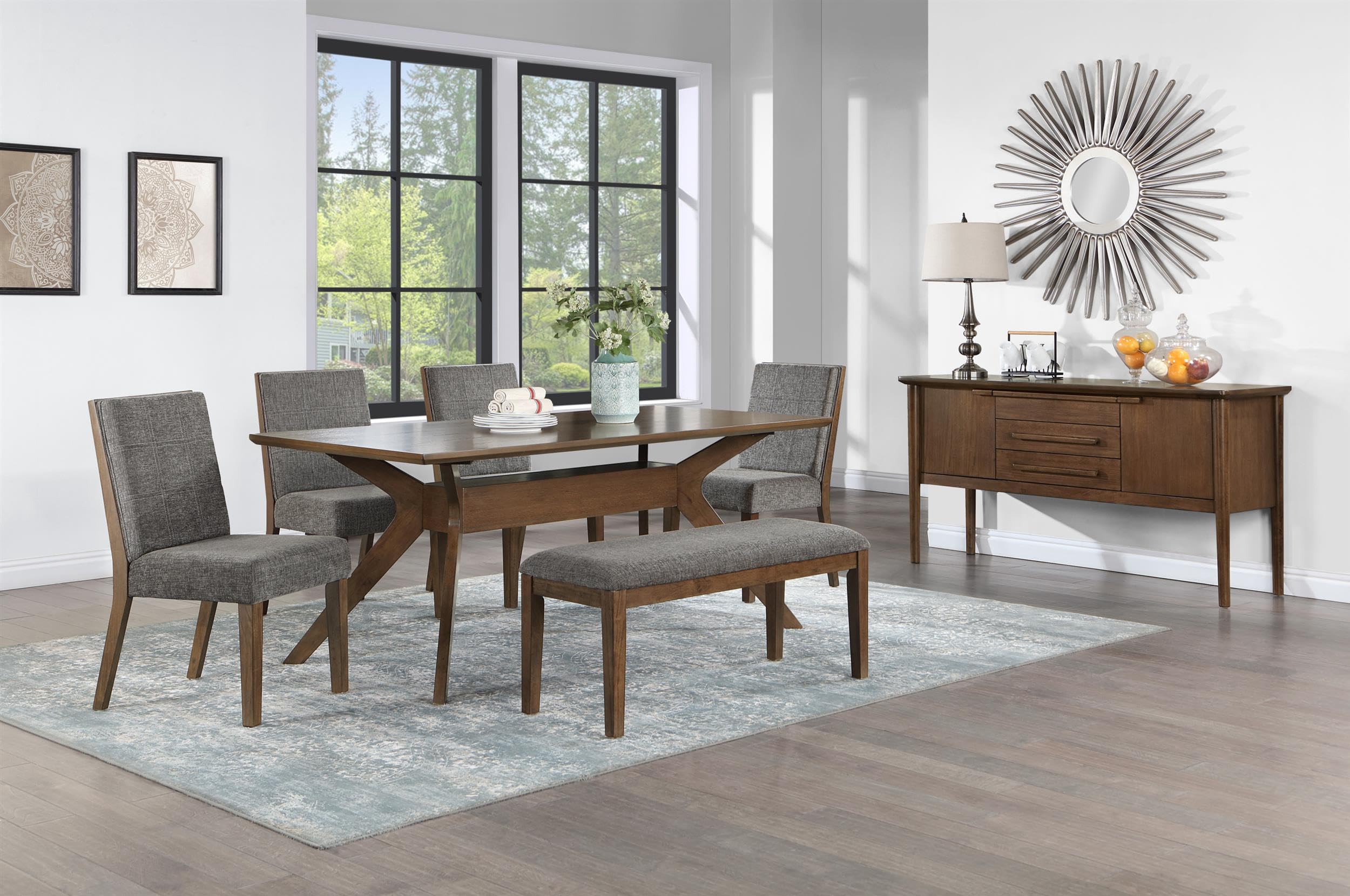 Steve Silver Furniture Quinn Upholstered Seat Wood Bench, Dining Room, Hallway, or Bedroom, Transitional Style, Natural Chestnut Finish, Brown