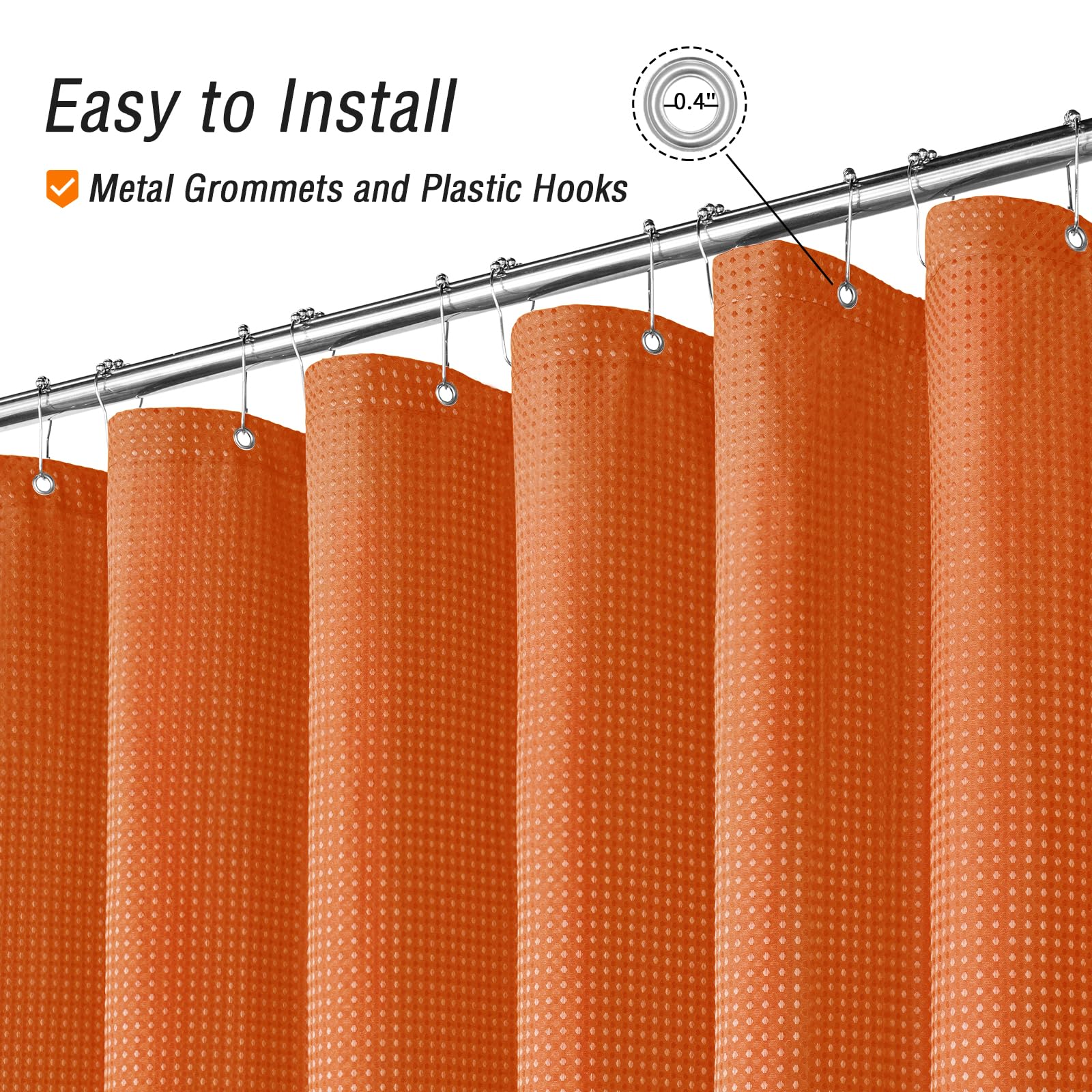 Gibelle Burnt Orange Shower Curtain, Waffle Weave Textured Fabric Shower Curtain For Bathroom - Soft Cloth & Hotel Spa Luxury, W