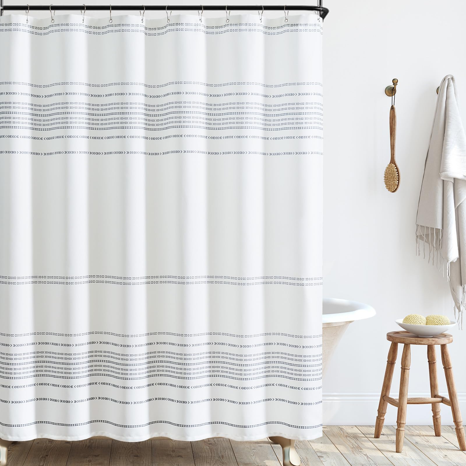 jinchan Grey and White Shower Curtain Fabric Shower Curtain for Bathroom Modern Boho Striped Shower Curtain Spring Waterproof in