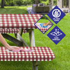Sorfey Vinyl Picnic Table And Bench Fitted Tablecloth Cover, Checkered Design, Flannel Backed Lining, 30 X 96 Inch, 3-Piece Set, Red