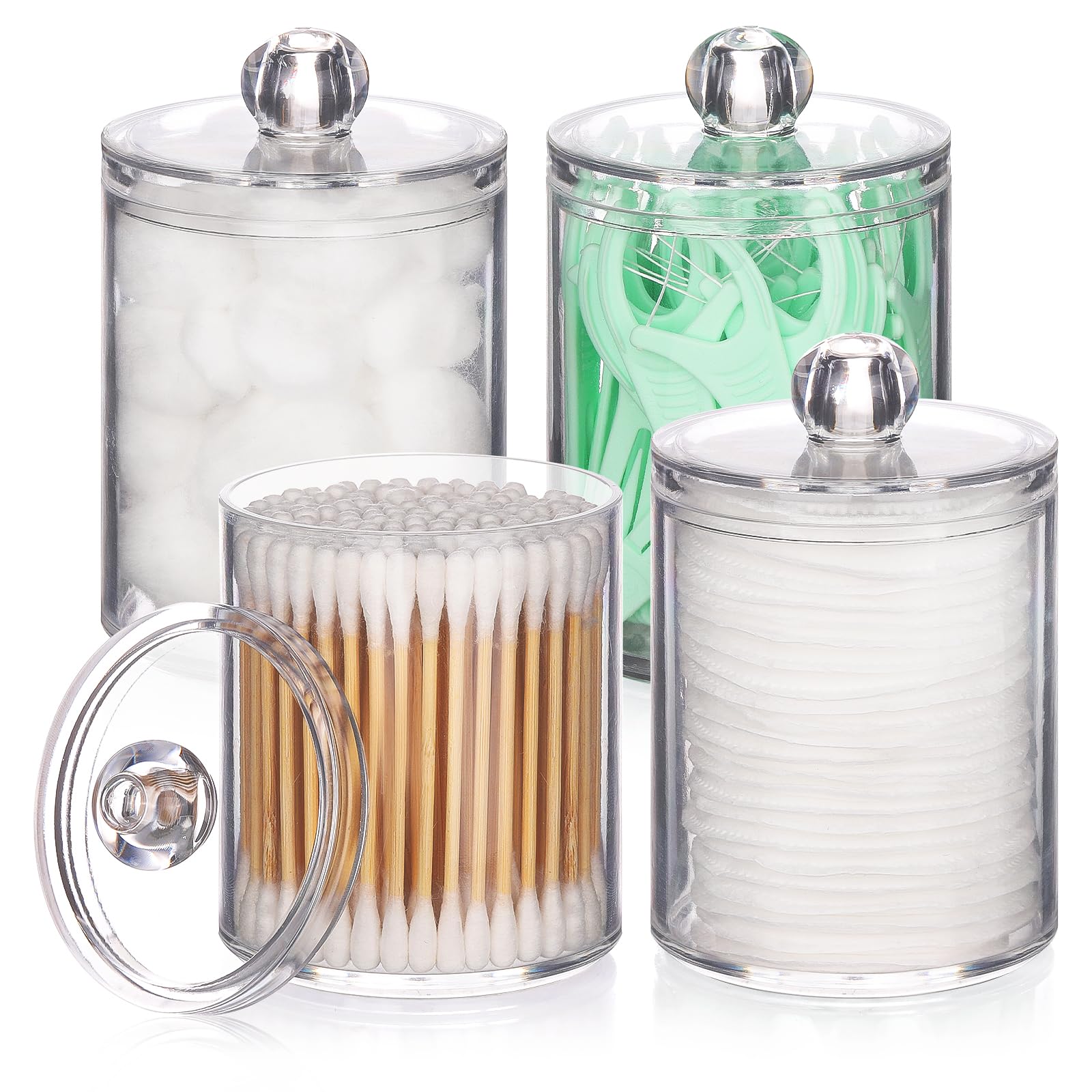 Tbestmax 4 Pack Qtip Holder - Restroom Bathroom Organizers and Storage Containers, Clear Plastic Apothecary Jars with Lids for C