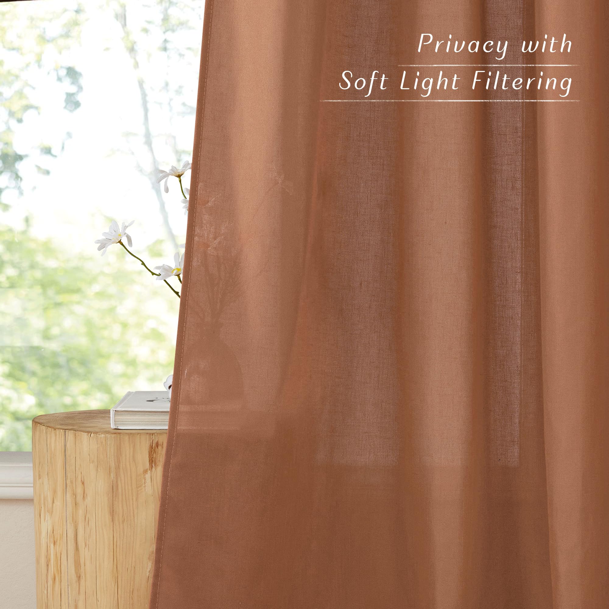 NICETOWN Caramel Linen Curtains 96 Long, Grommet Window Treatments for Living Room & Bedroom, 55W x 96L, 2 Panels, Light Filtering Privacy