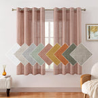 HOMEIDEAS Blush Pink Linen Sheer Curtains 63 Inches Long 2 Panels Textured Dusty Blush Semi Sheer Curtains Farmhouse Curtains Sh