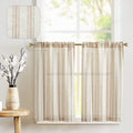 Jinchan Linen Kitchen Curtains Striped Tier Curtains 36 Inch Cafe Curtains Farmhouse Small Curtains Balanced Stripe Half Window Curtains Light Filtering For Bathroom Laundry 2 Panels Taupe On Beige
