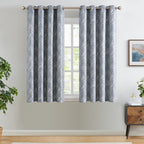 Jinchan Blue Printed Curtains 63 Inch Length For Living Room Grommet Jacquard Curtains With Herringbone Pattern Modern Room Dark